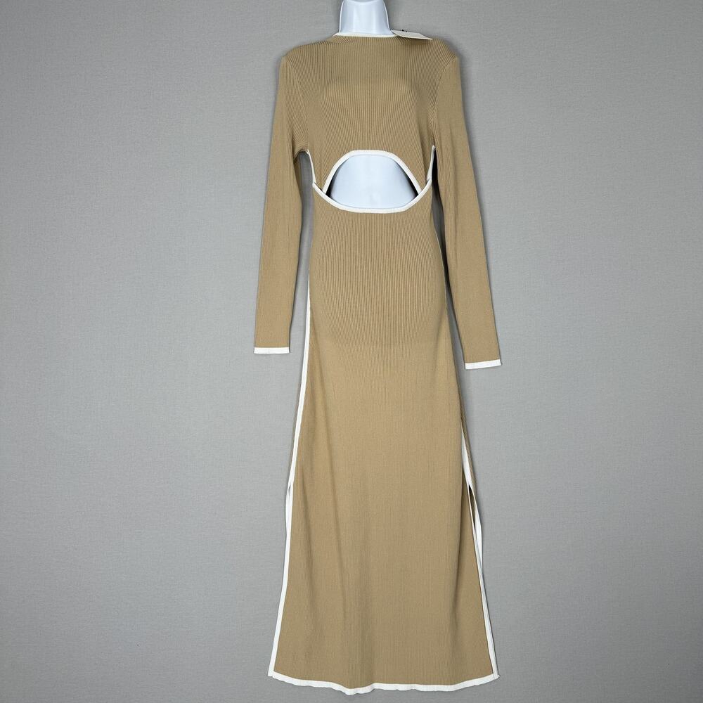 DISSH Dress Womens Large Binding Wheat Sleeved Knit Maxi Cut Out Ribbed Party